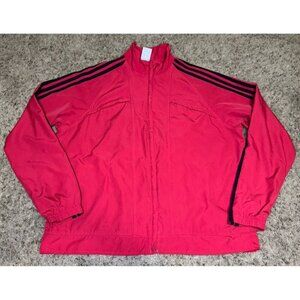 ADIDAS Zip Up Windbreaker Track Jacket Red Black Stripes Athleisure Outdoor XL